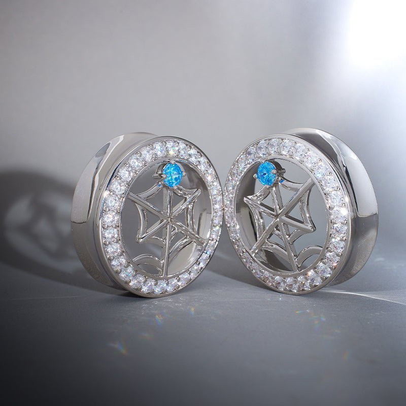 Web Blue Stone Zircon 14K Ear Gauge Tunnel (2Pcs) - AKAK BODYJEWELRY - ear - tunnel