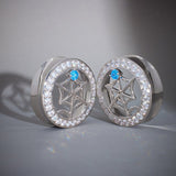 Web Blue Stone Zircon 14K Ear Gauge Tunnel (2Pcs) - AKAK BODYJEWELRY - ear - tunnel