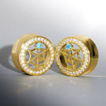 Web Blue Stone Zircon 14K Ear Gauge Tunnel (2Pcs) - AKAK BODYJEWELRY - ear - tunnel
