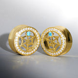 Web Blue Stone Zircon 14K Ear Gauge Tunnel (2Pcs) - AKAK BODYJEWELRY - ear - tunnel