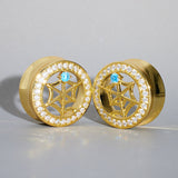 Web Blue Stone Zircon 14K Ear Gauge Tunnel (2Pcs) - AKAK BODYJEWELRY - ear - tunnel