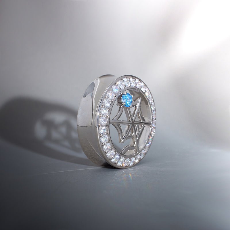 Web Blue Stone Zircon 14K Ear Gauge Tunnel (2Pcs) - AKAK BODYJEWELRY - ear - tunnel