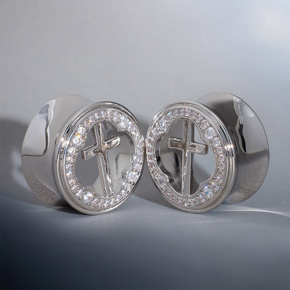 Window of Holy Light Moissanite 14K Ear Gauge Tunnel (2Pcs) - AKAK BODYJEWELRY - ear - tunnel