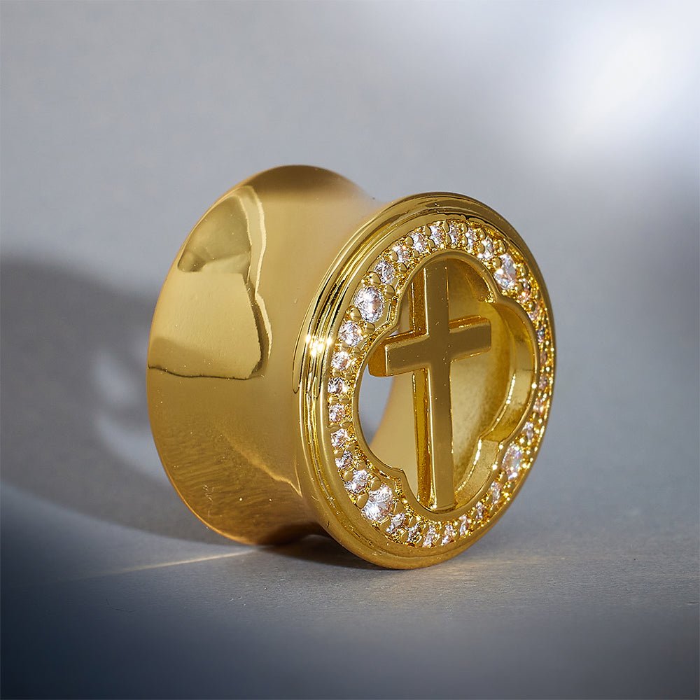 Window of Holy Light Moissanite 14K Ear Gauge Tunnel (2Pcs) - AKAK BODYJEWELRY - ear - tunnel