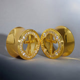 Window of Holy Light Moissanite 14K Ear Gauge Tunnel (2Pcs) - AKAK BODYJEWELRY - ear - tunnel
