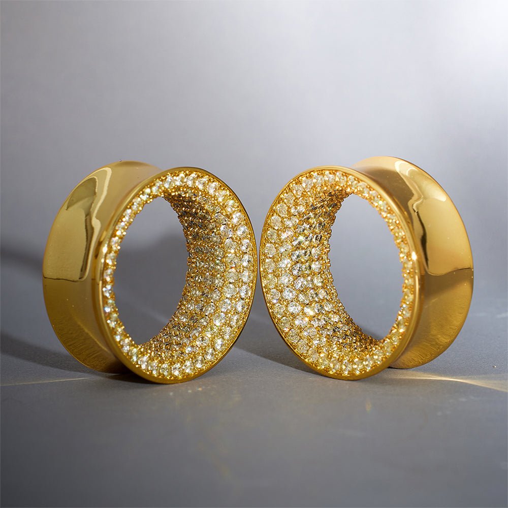 Yellow Zircon 14K Gold Stars Shining Tunnel(2Pcs) - AKAK BODYJEWELRY - ear - tunnel