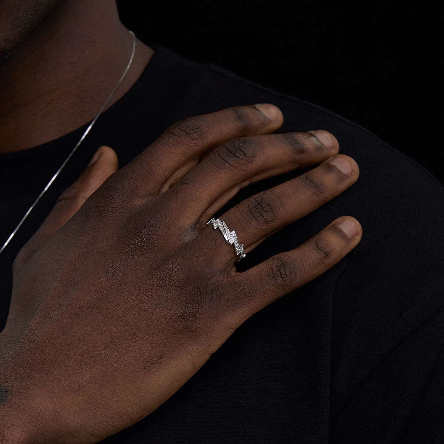 S925 Silver Lightning Bolt Zircon Ring