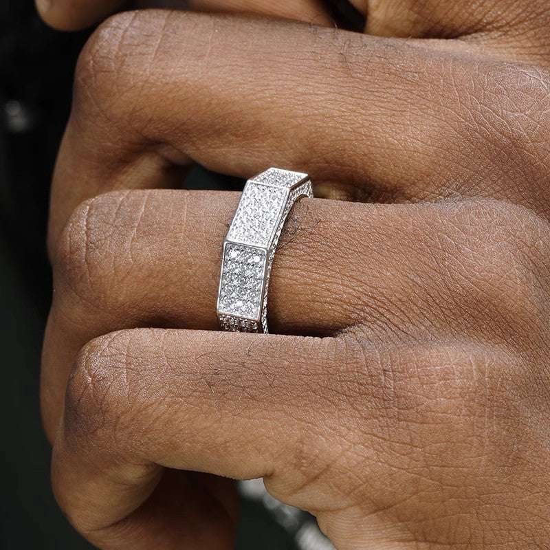 S925 Silver Iced-Out Moissanite Octagon Ring