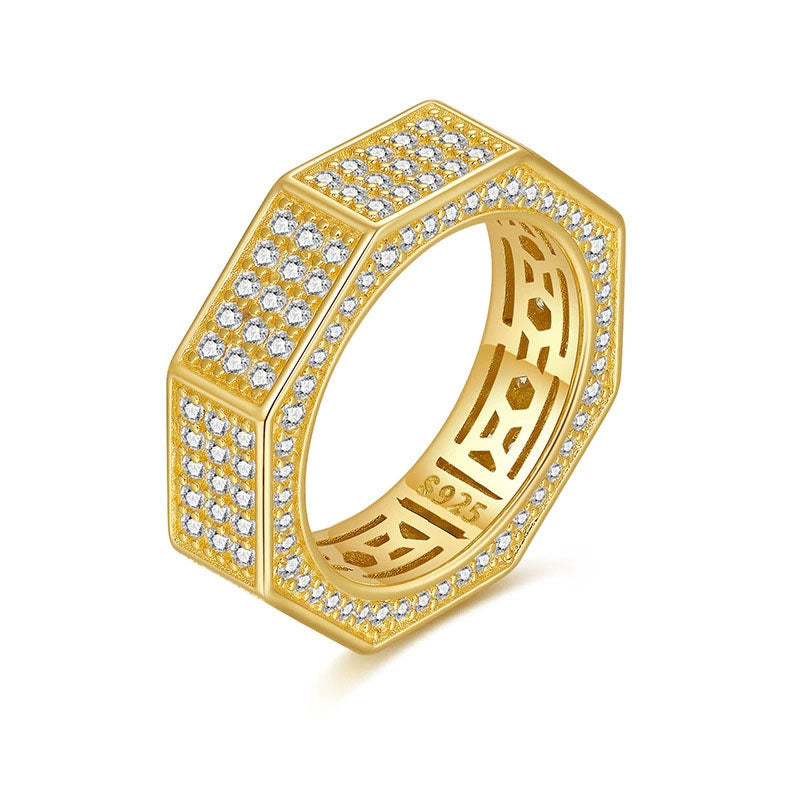 S925 Silver Iced-Out Moissanite Octagon Ring