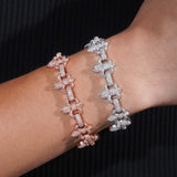S925 Silver Fleur-de-Lis Iced Moissanite Bracelet