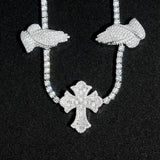 S925 Silver Praying Hands Cross Moissanite Tennis Necklace