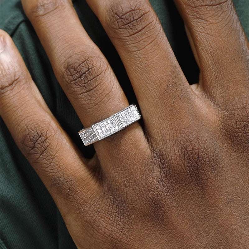 S925 Silver Iced-Out Moissanite Octagon Ring