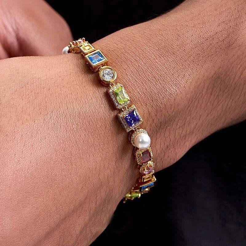 Colorful Zircon & Shell Bead Bracelet