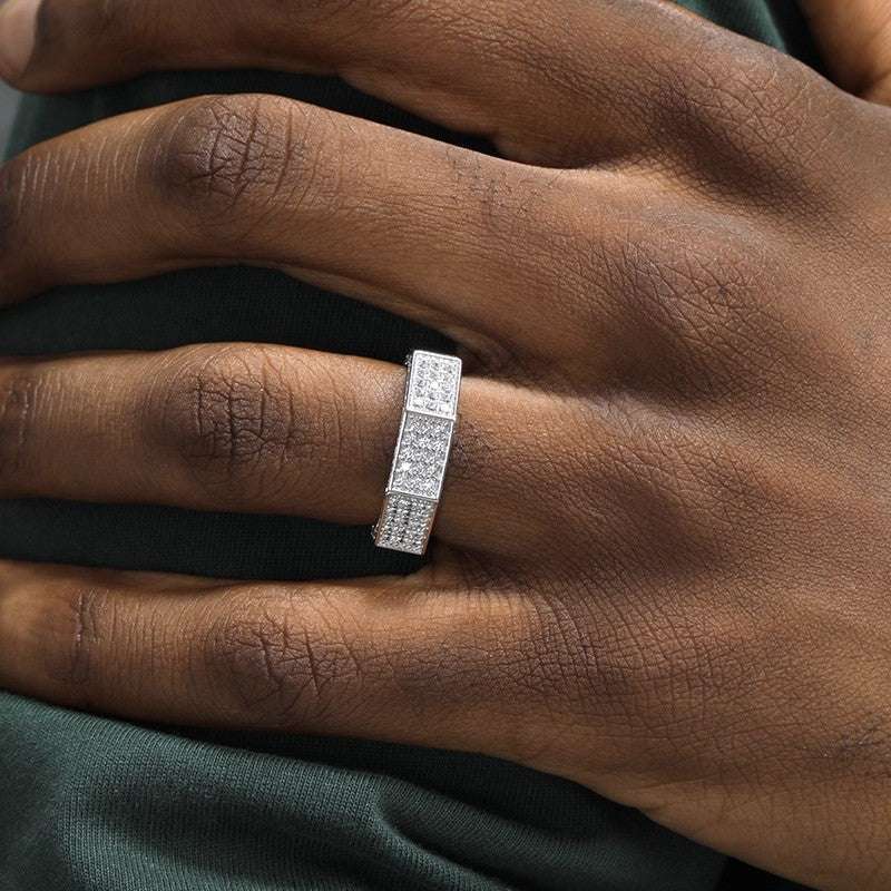S925 Silver Iced-Out Moissanite Octagon Ring