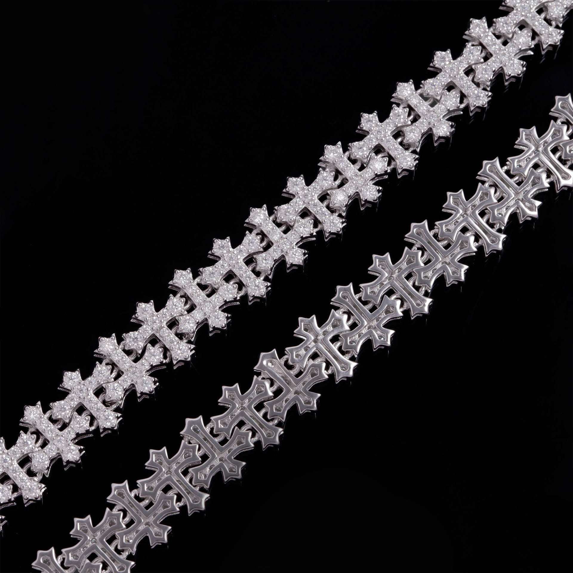 S925 Sterling Silver Moissanite Gothic Cross Bracelet