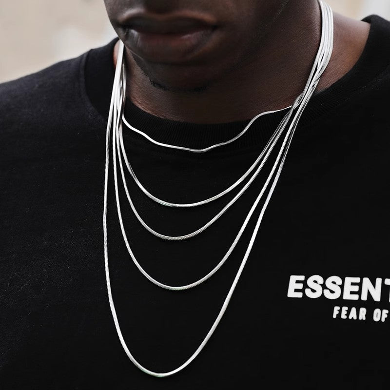 S925 Sterling Silver Minimalist Snake Bone Chain Necklace
