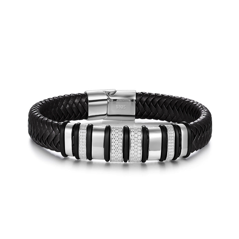 S925 Silver Moissanite Hustle Leather Bracelet