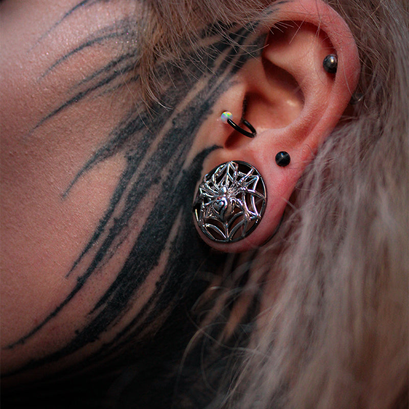 Tungsten Steel Zircon Widow Web Ear Gauge Tunnel(2Pcs)