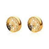 Stainless Steel Golden Filigree Blossoms Ear Gauge Tunnels 2Pcs