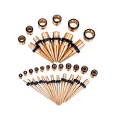 Rose Gold Multicolor Spike Ear Stretching Kit 36Pcs