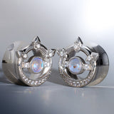 Moonshadow Zircon 14K Gold Ear Gauge Tunnel (2Pcs)