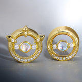 Lunar Gemstone Moissanite 14K Ear Gauge Tunnel (2Pcs)