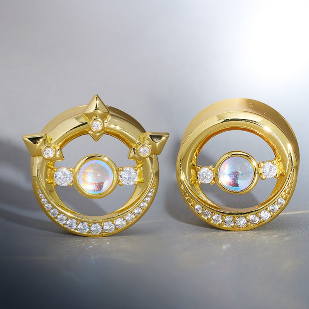 Lunar Gemstone Zircon 14K Ear Gauge Tunnel (2Pcs)