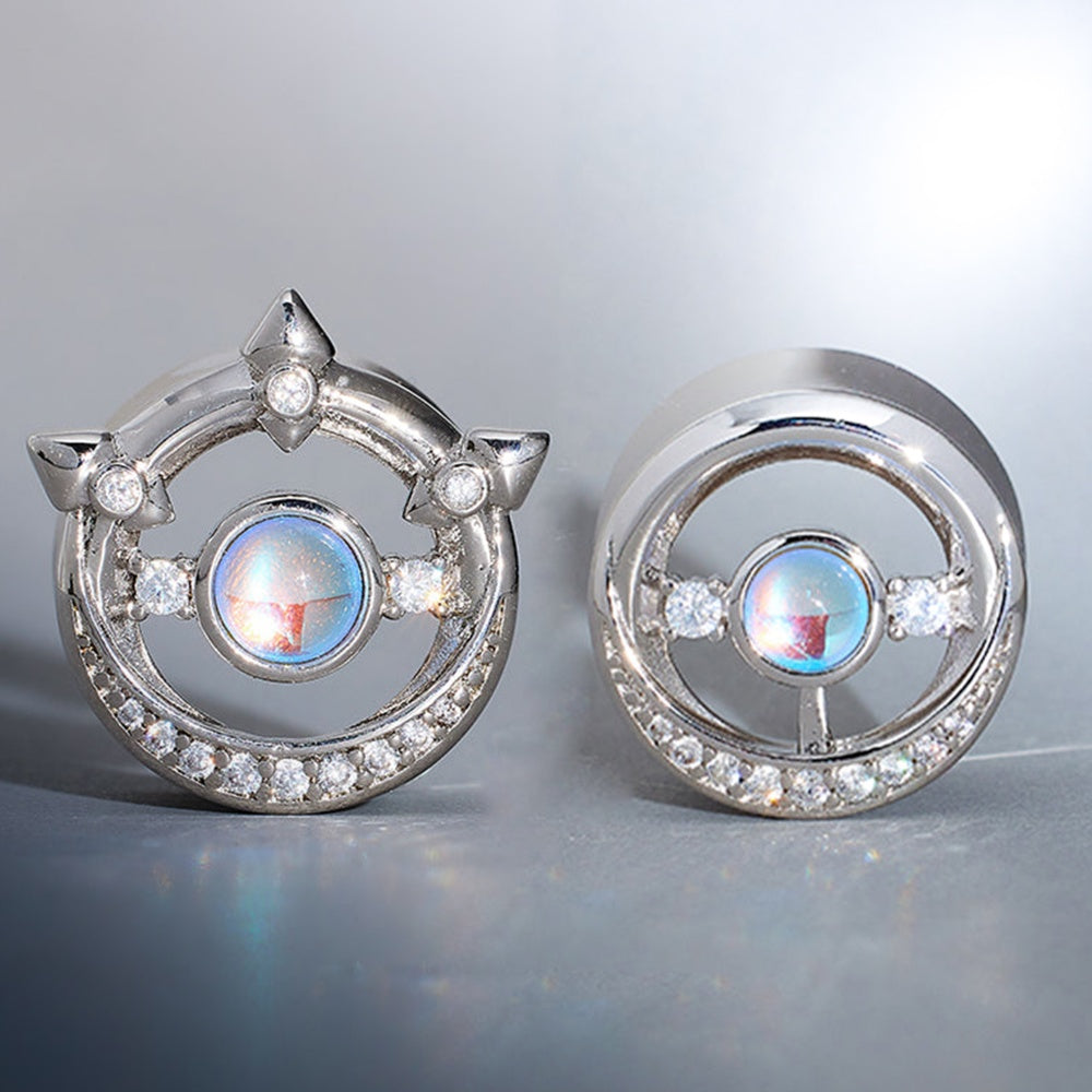 Lunar Gemstone Zircon 14K Ear Gauge Tunnel (2Pcs)