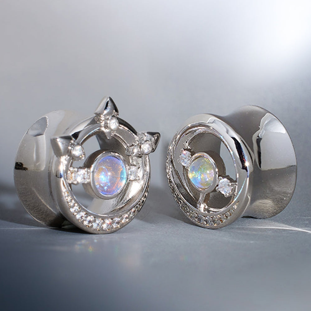 Lunar Gemstone Moissanite 14K Ear Gauge Tunnel (2Pcs)