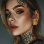 Stainless Steel Golden Filigree Blossoms Ear Gauge Tunnels 2Pcs