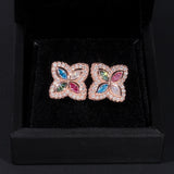 S925 Silver Multicolor Moissanite Clover Stud Earrings