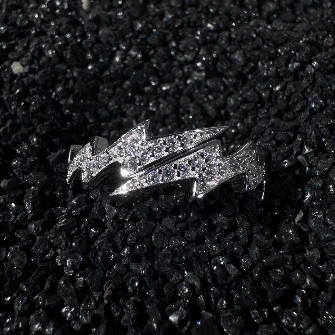 S925 Silver Lightning Bolt Zircon Ring