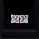 S925 Silver Multicolor Moissanite Clover Stud Earrings