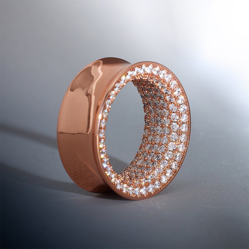 14K Rose Gold White Zircon Star Sparkling Ear Gauge Tunnel(2pcs) - AKAK BODYJEWELRY - ear - tunnel