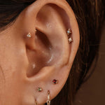 14K Solid Gold 3-Prong Gem Helix Earring - Internally Threaded Cartilage Piercing - AKAK BODYJEWELRY-ear-tunnel