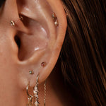 14K Solid Gold 3-Prong Gem Helix Earring - Internally Threaded Cartilage Piercing - AKAK BODYJEWELRY-ear-tunnel
