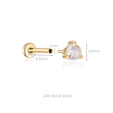14K Solid Gold 3-Prong Gem Helix Earring - Internally Threaded Cartilage Piercing - AKAK BODYJEWELRY-ear-tunnel