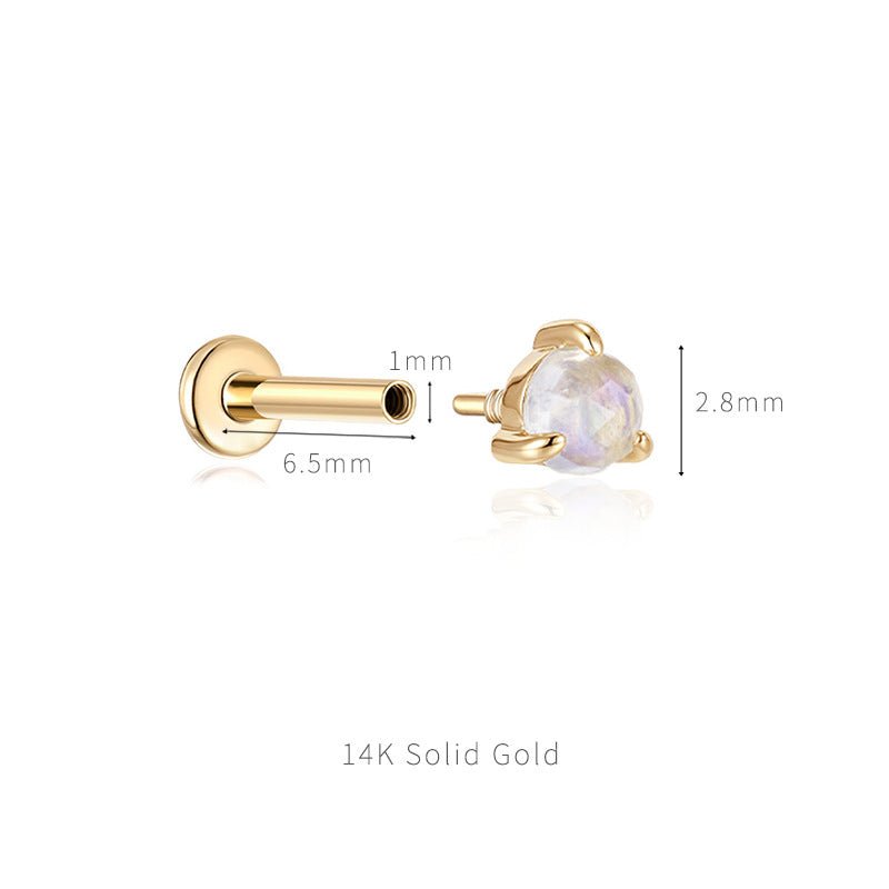 14K Solid Gold 3-Prong Gem Helix Earring - Internally Threaded Cartilage Piercing - AKAK BODYJEWELRY-ear-tunnel