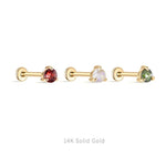 14K Solid Gold 3-Prong Gem Helix Earring - Internally Threaded Cartilage Piercing - AKAK BODYJEWELRY-ear-tunnel
