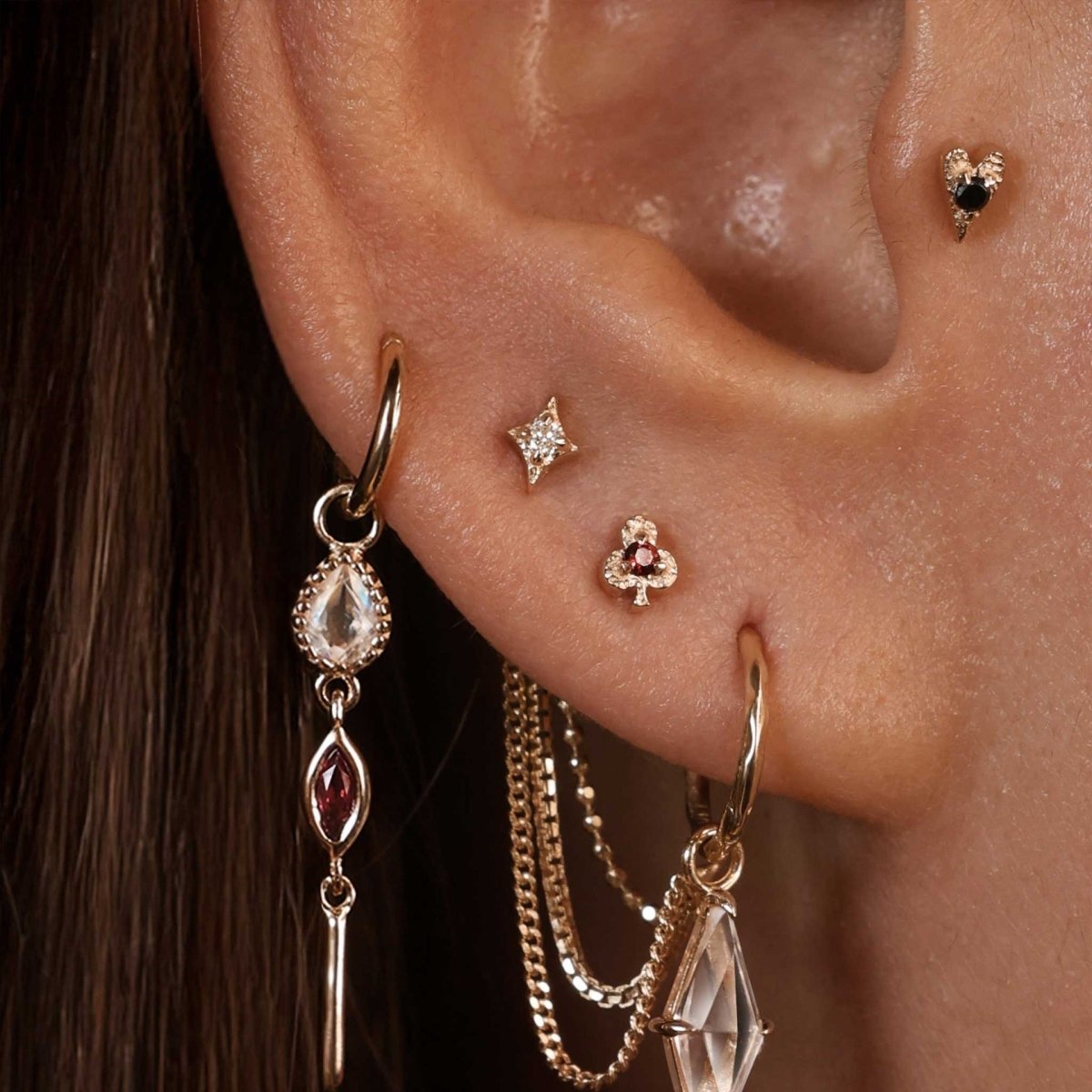 14K Solid Gold Internally Threaded Helix Piercing Earring – Card Suit Collection - AKAK BODYJEWELRY-ear-tunnel