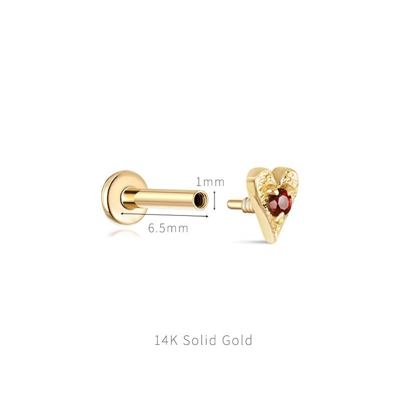 14K Solid Gold Internally Threaded Helix Piercing Earring – Card Suit Collection - AKAK BODYJEWELRY-ear-tunnel