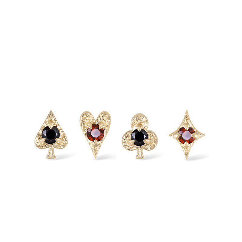 14K Solid Gold Internally Threaded Helix Piercing Earring – Card Suit Collection - AKAK BODYJEWELRY-ear-tunnel