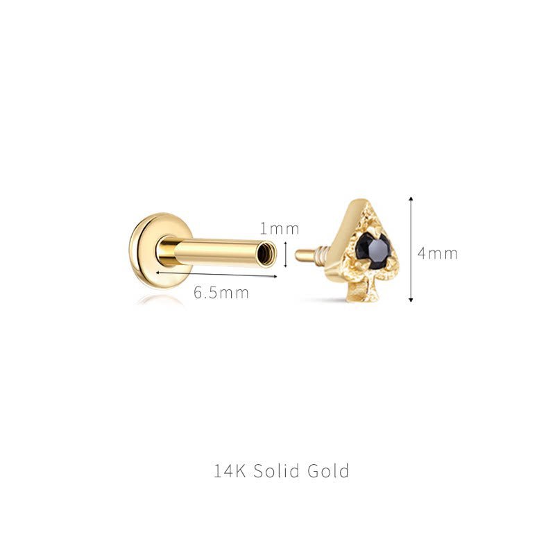 14K Solid Gold Internally Threaded Helix Piercing Earring – Card Suit Collection - AKAK BODYJEWELRY-ear-tunnel