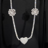 S925 Silver Heart & Rose Moissanite Necklace