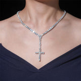 S925 Silver Moissanite Lariat Cross Necklace