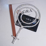 S925 Silver Moissanite Lariat Cross Necklace