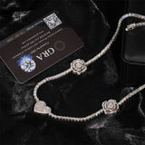 S925 Silver Heart & Rose Moissanite Necklace
