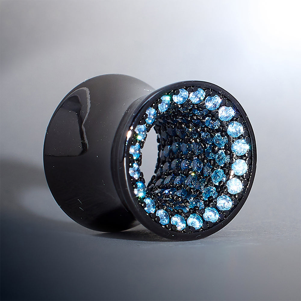 Wolframstahl-Tunnel mit blauem Zirkon (2 Stück)