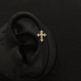 Titanium Cross CZ Piercing Stud | 1PC – Flat Back Labret | Ear Nose Body Jewelry