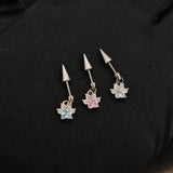 Titanium Spike Cat Paw CZ Dangle Piercing Stud |1PC – Blue / White / Pink | Ear Nose Body Jewelry